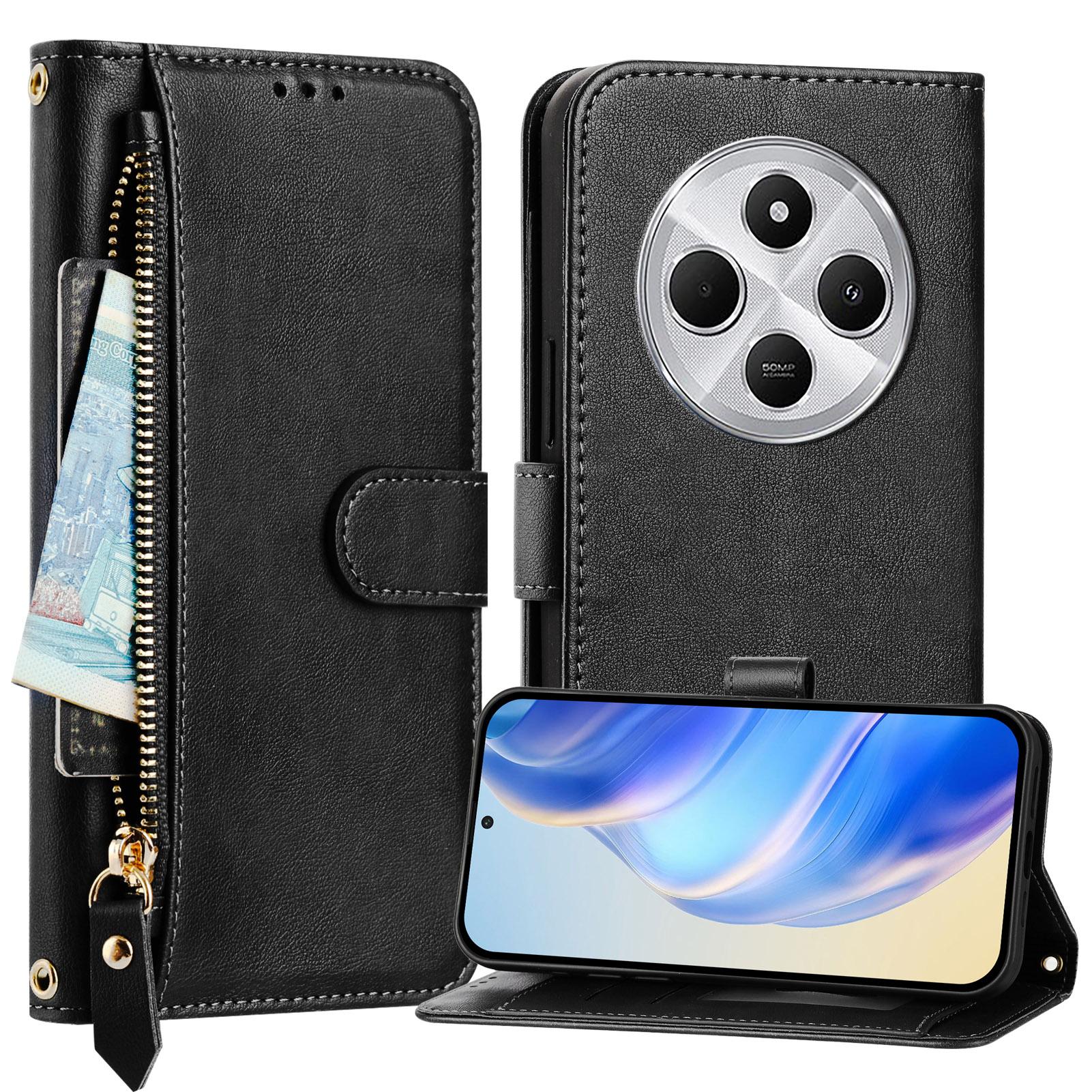 

For Xiaomi Redmi 14R 5G/Xiaomi Poco C75 4G/Xiaomi Redmi 14C 4G Case Zipper Pocket Multiple Card Slots Leather Phone Cover Purple