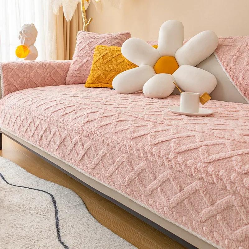 Plush Sofa Cushion Thickened Jacquard Non-slip Cushion Cover Cotton Velvet All-inclusive Universal Living Room Sofa Cover Back