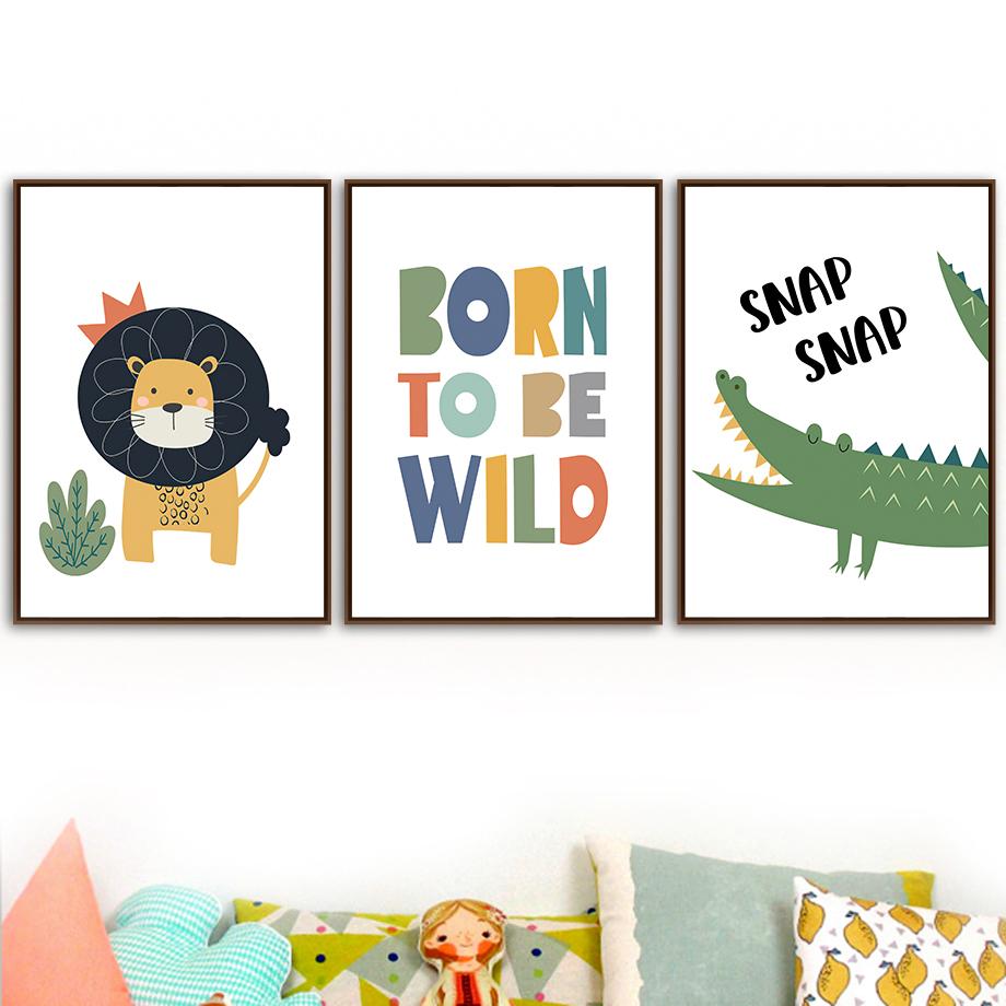 Lion Éléphant Girafe Crocodile Arbre Arc-en-ciel Crèche Art Mural Peinture sur Toile Affiches Et Impressions Images Chambre Bébé Enfants Décor