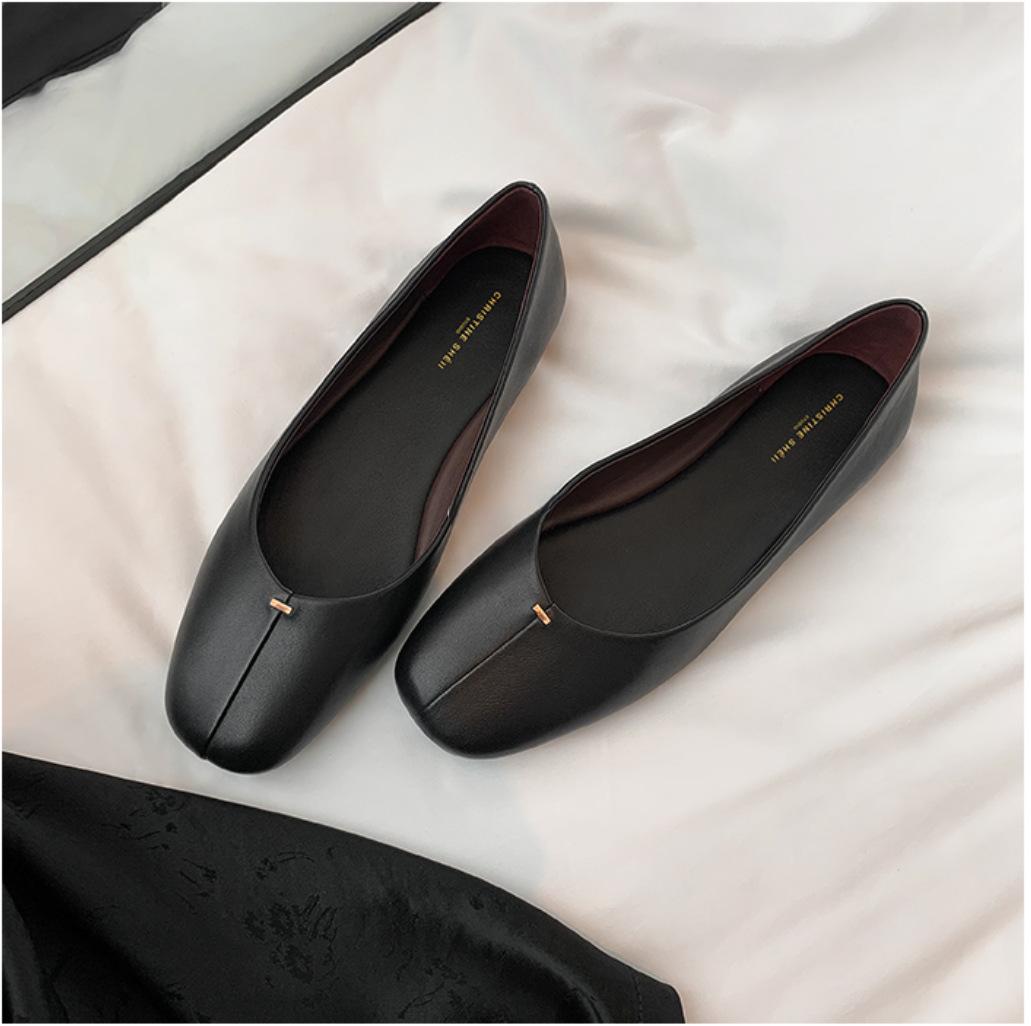 

[SheII] Супермягкая версия~ туфли бабушки на плоской подошве с квадратным носком из ягнячьей кожи, женские одинарные туфли для работы 35