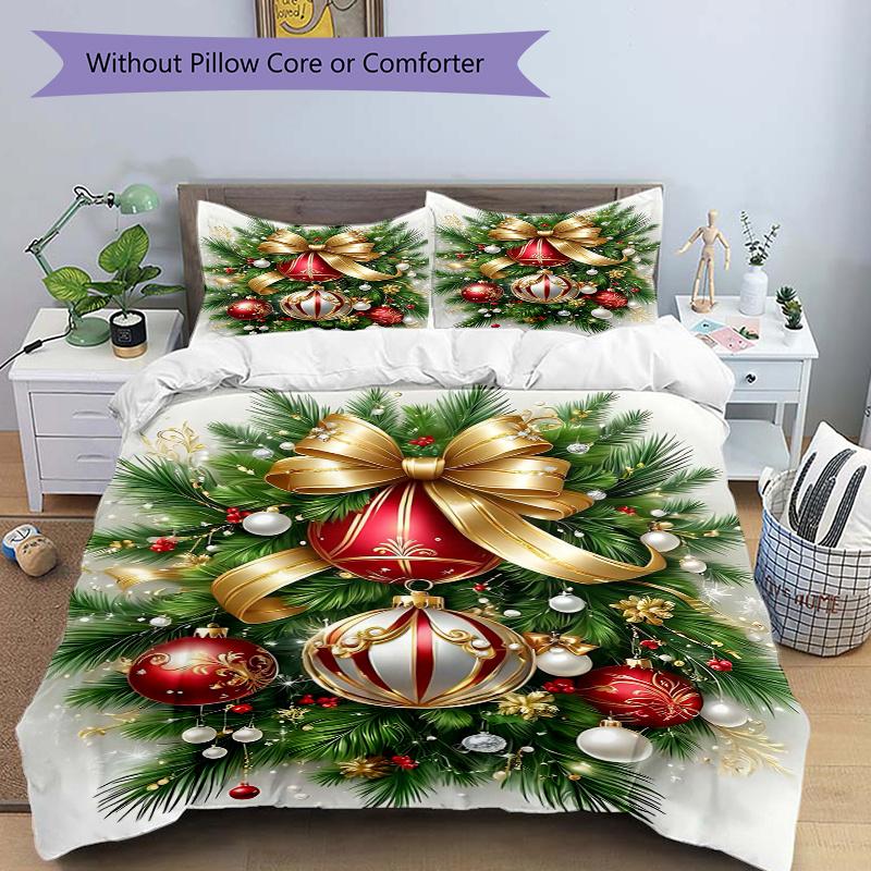 3pcs Elegant Christmas Ornaments Pattern Bedding Set, 1* Cover + 2*Pillowcases, Printed Bedding Set, Soft and Comfortable, Suitable for Bedr