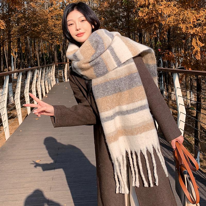 Winter Imitation Cashmere Scarf For Women Maillard High-End Korean Style Warm Retro Versatile Thick Shawl