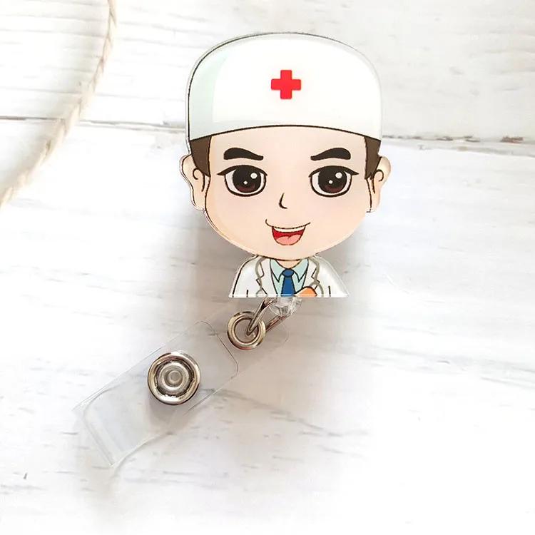 1pc Marble Nurse Doctor Badge Reel Retractable ID Badge Holder Key Ring ID Name Card Office Supplies Porta Credencial