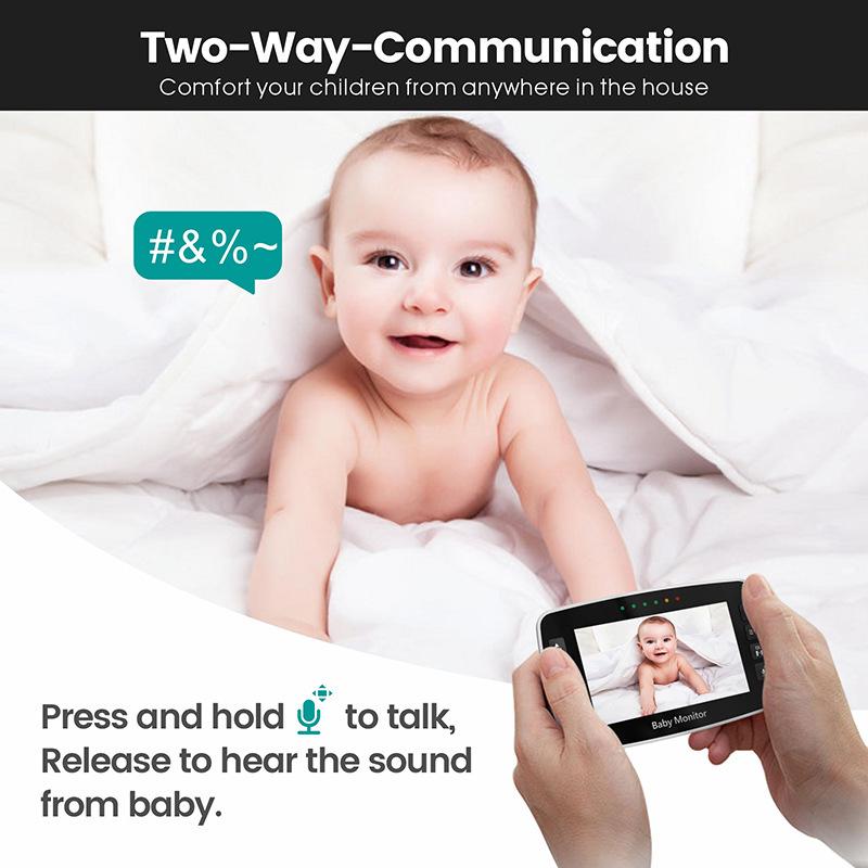 4.3-inch Wireless Baby Monitor with PTZ Rotation, Room Temperature Detection, Two-way Talk & Lullaby