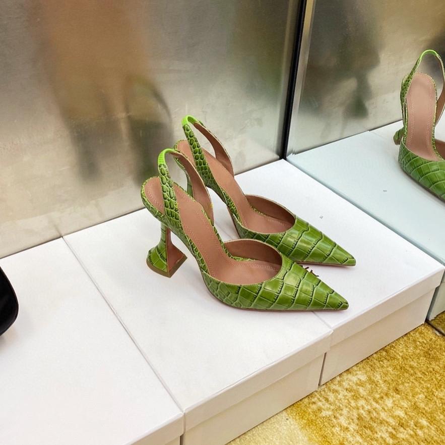 Fashion 2025 New Leather Fairy Wind High Heels Women's Crocodile Pattern Pointed Wine Glass Stiletto Side Empty Back Strap Sandals Women