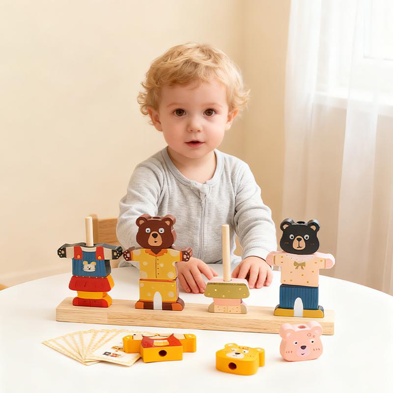 Kleiner Bär Kleider wechseln Kinder Frühpädagogisches Holz-Puzzle Anziehspiel Baby Puzzle Spielzeug für Kinder Geschenk