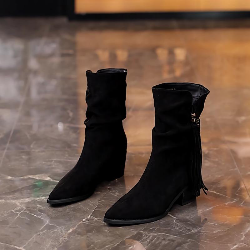 Autumn New British Style Pointed Toe High Heel Booties Women's Block Heel Temperament Versatile Fashion Single Boots