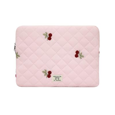 Women Cherry Quilted 11inch Puffy Laptop Sleeve Cute Laptop Case Computer Protective Sleeve for Notebook MacBook