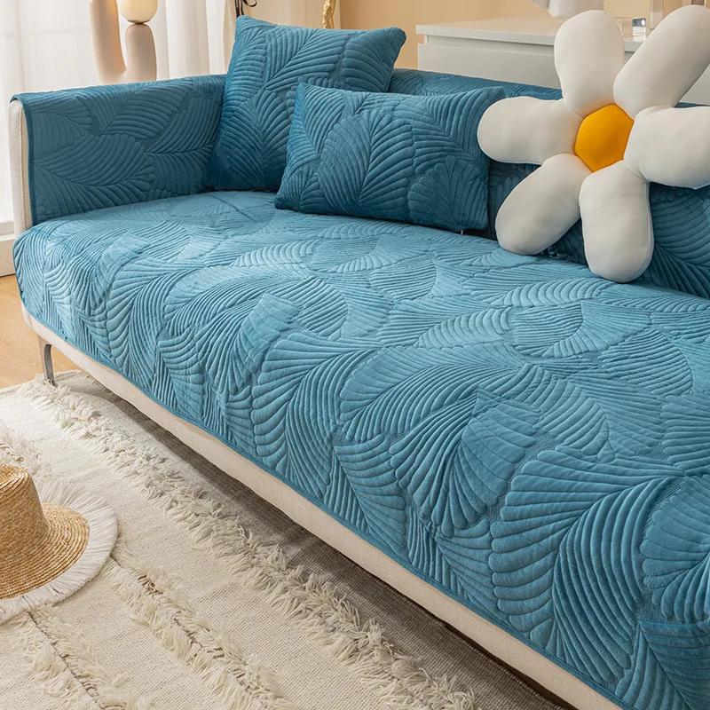 Thicken Plush Sofa Cover Living Room Skin Friendly Jacquard Sofa Towel Anti-slip Solid Color Sofa Protector Slipcovers Removable