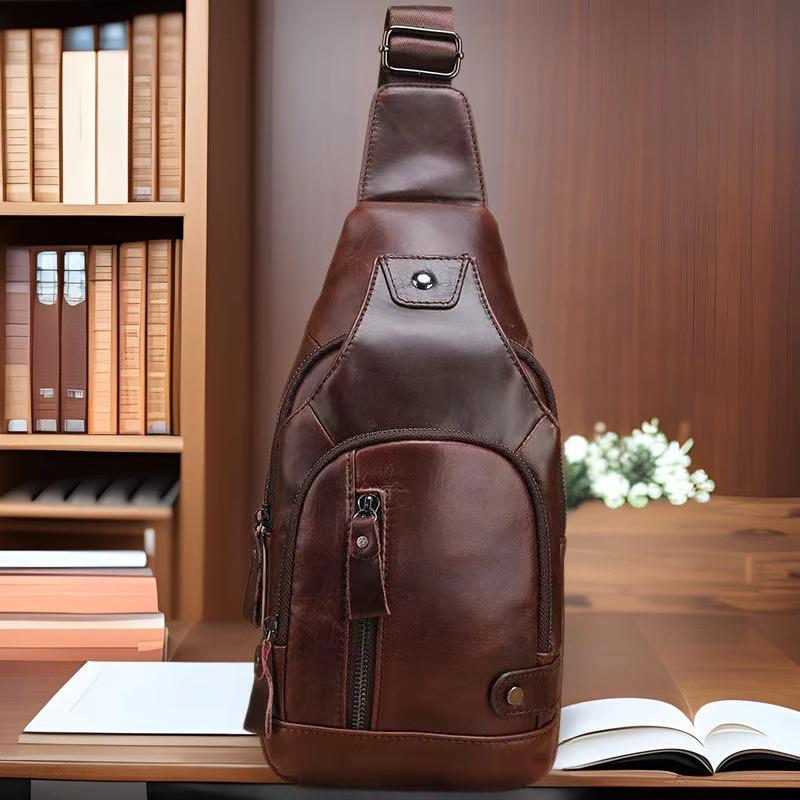 Men's High-End Genuine Leather Chest Bag - Casual Fashion Cowhide Messenger Bag