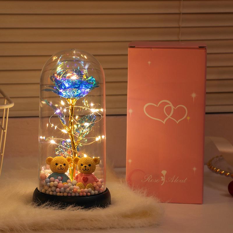 Romantische Rosenstrauß-Nachtlampe - Konserviertes Blumenornament für den Valentinstag oder das Qixi-Fest