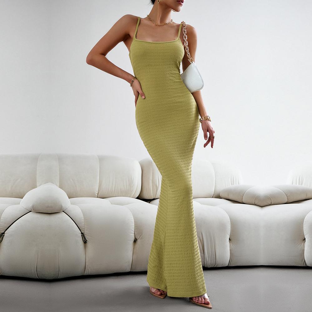 Women's Autumn Winter Sexy Wrapped Hip Slim Fit Knitted Strap Halter Neck Solid Color Dress