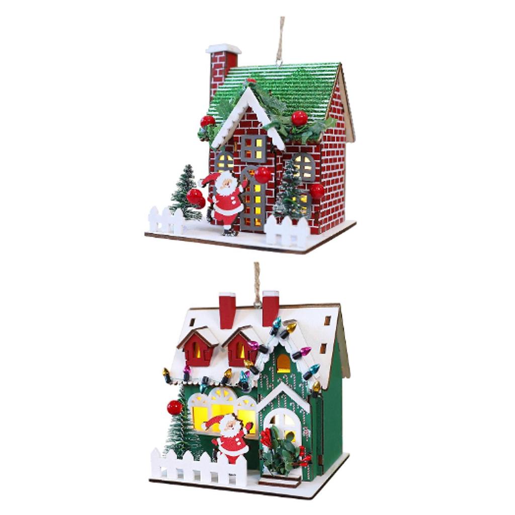 Christmas Wooden House Ornament Buildings Gift Hanging Decor Santa Elements, Miniature for Home Office, Wall Festival Window