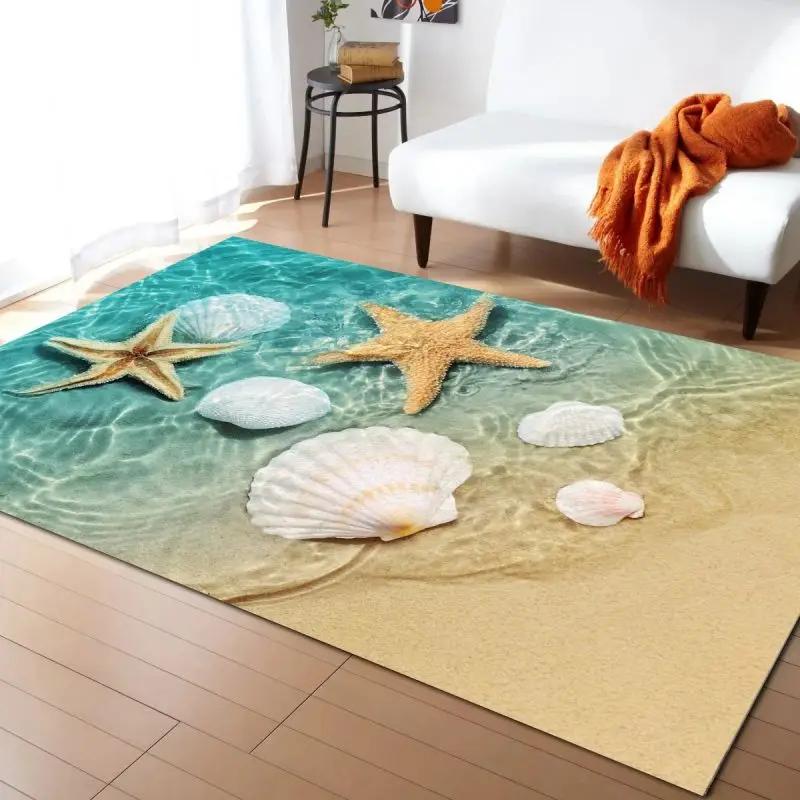 Alfombra Estampada de Olas Marinas para Decoración de Sala de Estar en Casa Felpudo Antideslizante para Dormitorio Mesita de Noche Alfombras para Área de Mesa de Café Felpudo para Baño