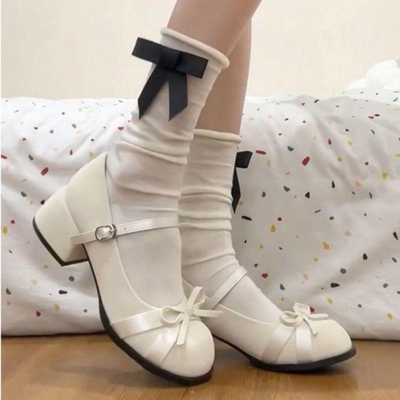 French Gentle Mary Jane Small Leather Shoes Women's 2025 Summer New with Skirt Bow One-word Buckle High-heeled Shoes