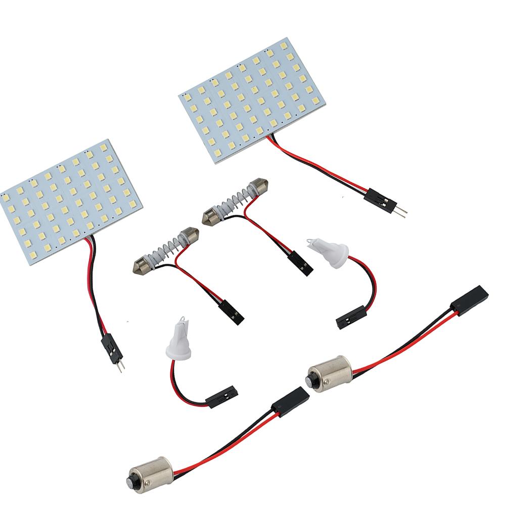 2pc 12V Car 48-LED Panel Light 7000K White Dome Map Interior Bulb Lamps