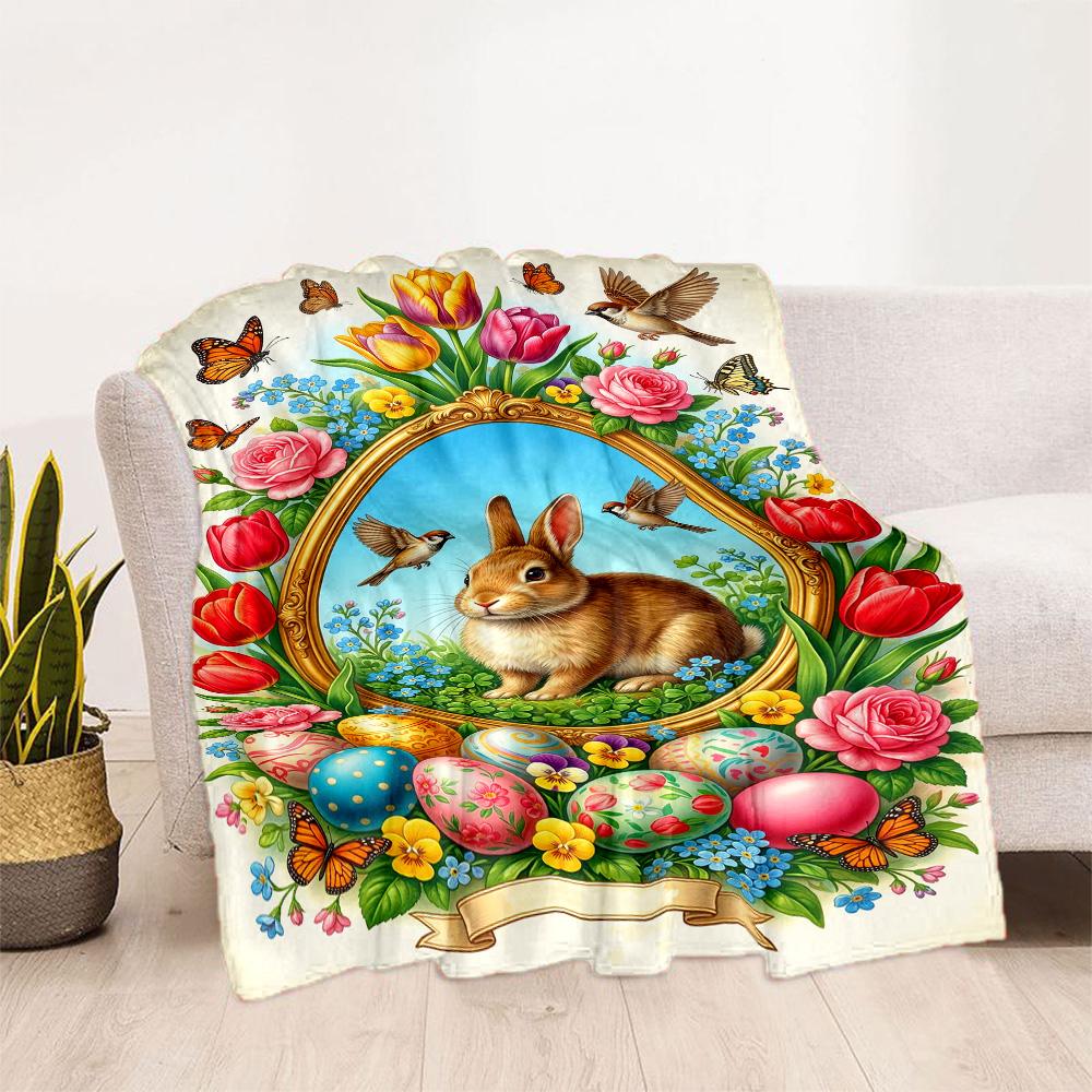 Easter Bunny With Flowers Blanket,Suitable for sofas, offices, travel, living rooms, gift for friends and family,Suitable for all seasons.