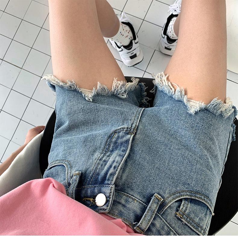 Pants Classic and Minimalist Fashion Versatile Broken Holes Female Summer High Waist Loose Thin Raw Edge Wide Leg A Word Denim Shorts Individuality