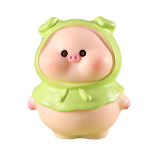 Pig Ornament Small Pink Piglet Synthetic Resin Figurine with Raincoat Yellow Duck Micro Landscape Ornament