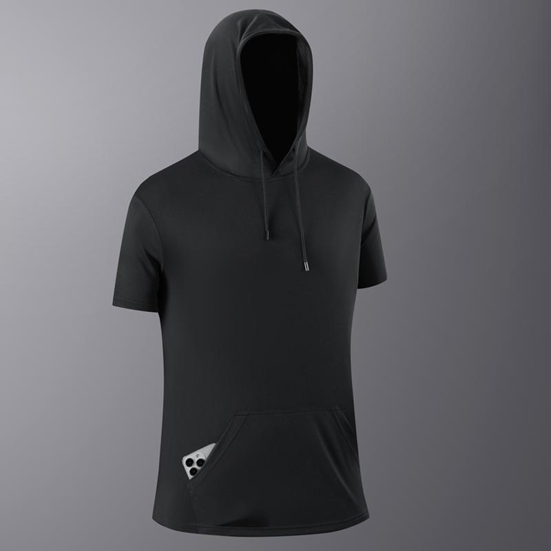 

Hooded T-shirt, Sleeveless Short Sleeved T-shirt, Men s Sports and Fitness Breathable Running and Fitness Vest, Quick Drying T-shirt S