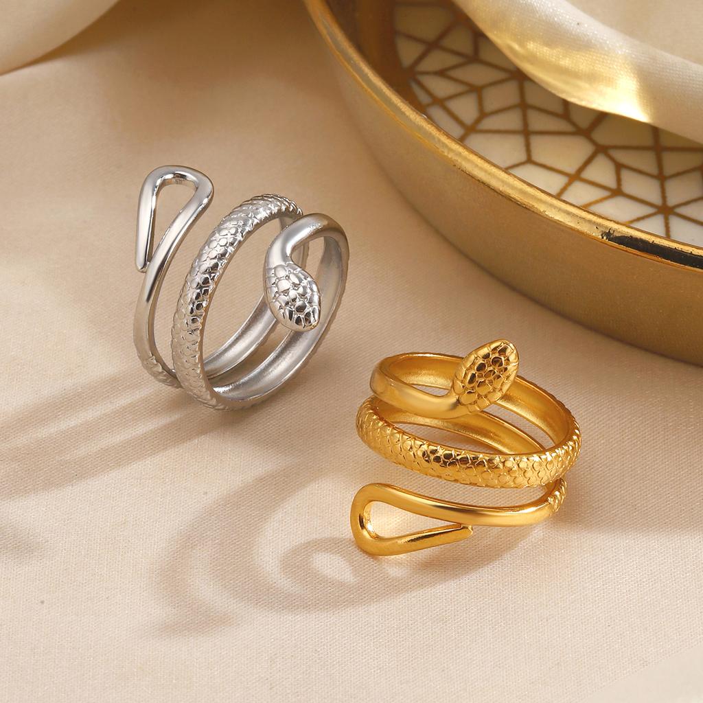 New Fashion Statement Snake Shape Stainless Steel Rings For Women Vintage Gold Color Animal Open Ring Trend Luxury Jewelry
