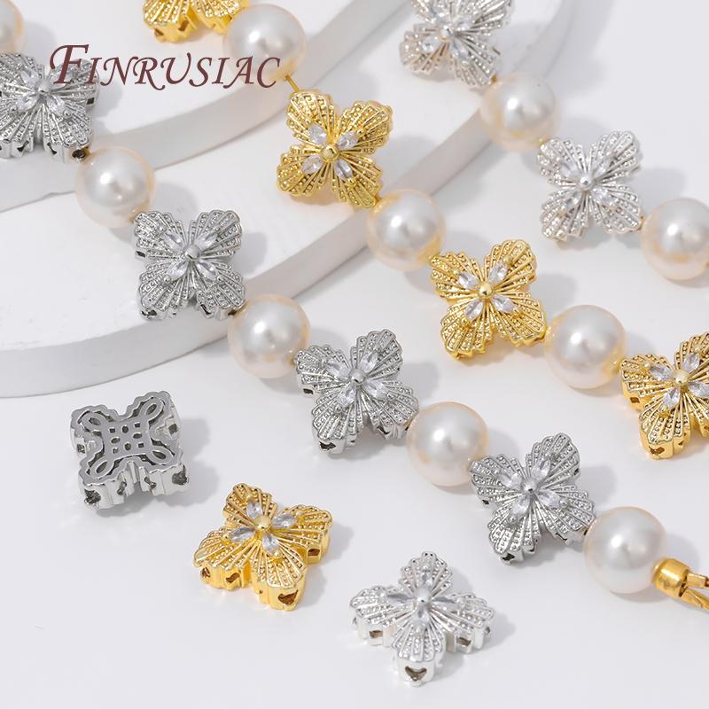 2/4pcs 18K Gold Plated Zircon Flower Beads For Creating Jewelry Making,Metal Separator Beads,DIY Bracelets Necklaces Accessories
