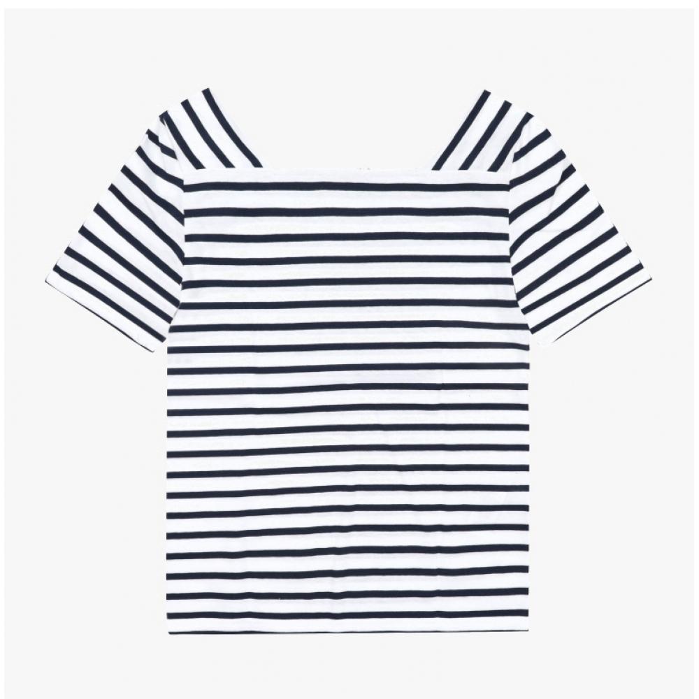 SainT JameS Women S ShorT Sleeve T ShirT Plenef STripe 8952 Neige Marine