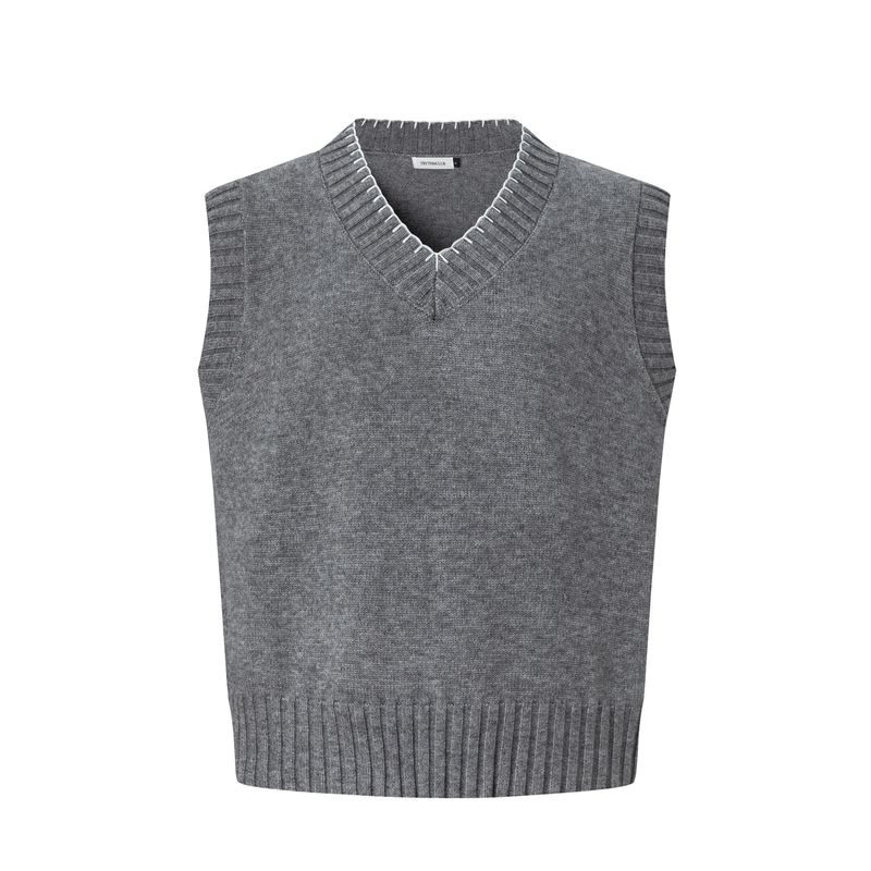 Madwitch Retro High-Sense Wool Knitted Vest for Men and Women, Versatile V-Neck Hand-Stitched Sweater for Autumn