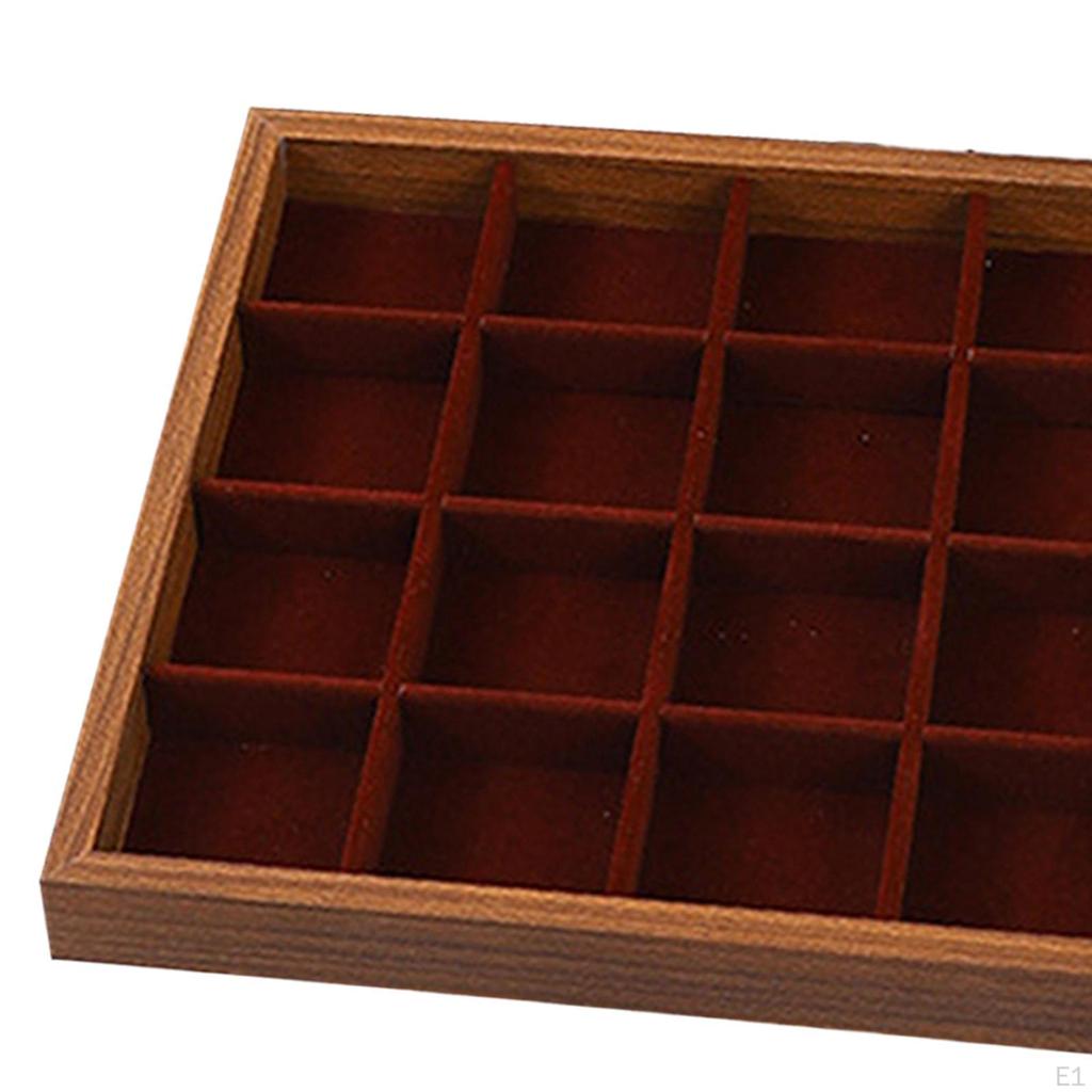 24 Grid Jewelry Organizer Tray Trays Wood Decorative Storage Box Case Earrings
