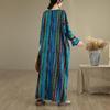 Neu im Frühling Herbst Große Größen Vintage Streifen Langarm Maxikleid Damen Baumwolle Locker Lässig Kleid