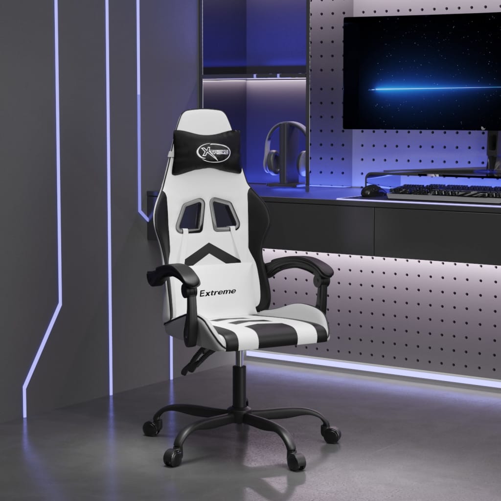 Gaming Chair Swivel White and Black Artificial Leather
