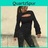 Blusa da Donna in Cotone a Maniche Svasate Monocolore con Elegante Scollo Tondo