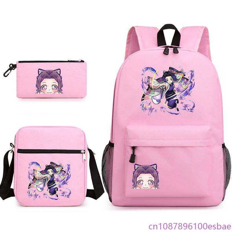Set Zaino 3 Pezzi per Ragazze Anime Kochou Shinobu Zaino in Oxford Borsa a Tracolla e Astuccio