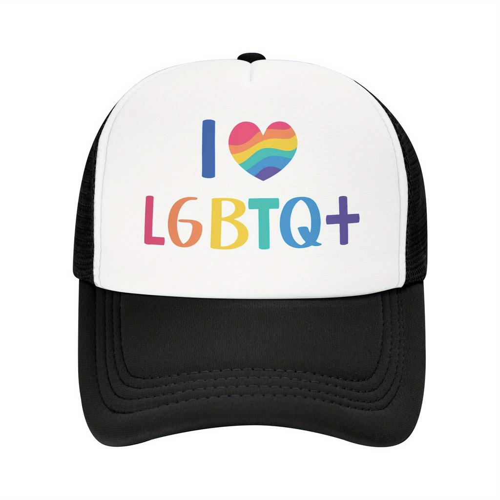 LGBT Pride Heart Print Mesh Trucker Hat Polyester Casual Unisex Adult Baseball Cap
