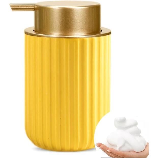 Foaming Hand Soap Dispenser, Kitchen Soap Dispenser with Gold Soap Pump, Ceramic Foam Soap Dispenser for Bathroom,11OZ Refillable Soap Dispenser for