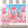 2D Pastel Candy Castle Backdrop, Princess Birthday Lollipop Background