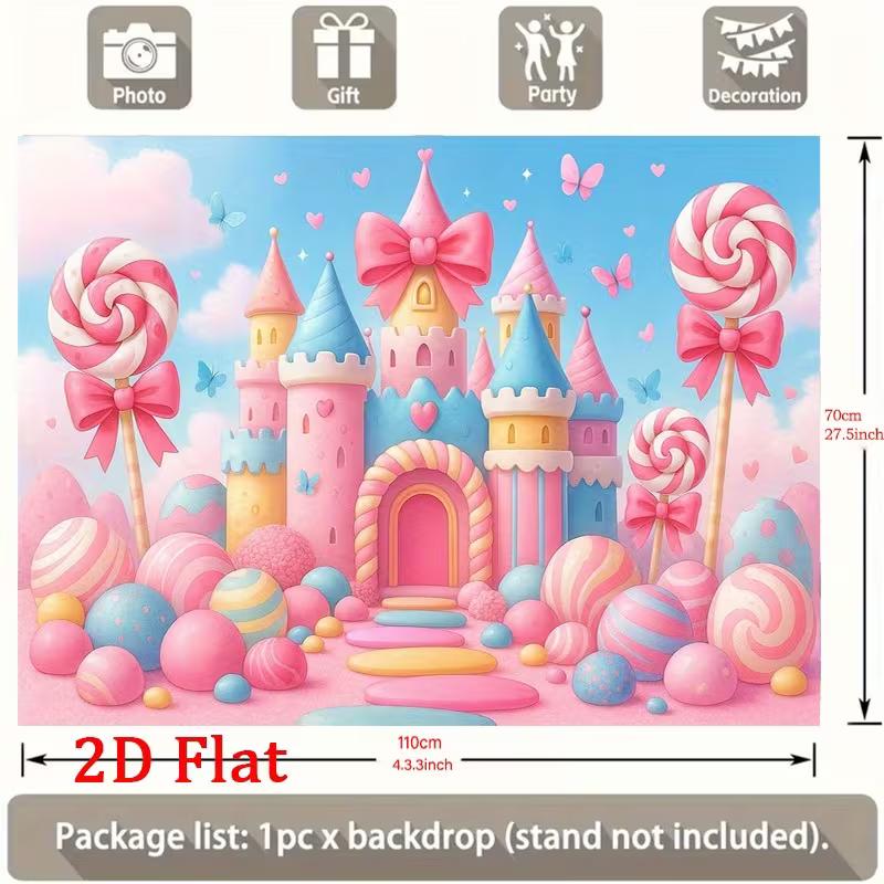 

2D Pastel Candy Castle Backdrop, Princess Birthday Lollipop Background 47.2x31.5inch/120*80cm