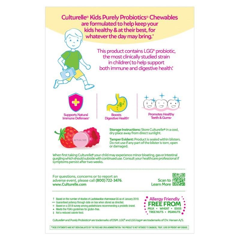 Culturelle Kids Chewable Daily Probiotic Natural Berry 30 count Kids Probiotics 30 tablets, 30 tablets, 1 unit
