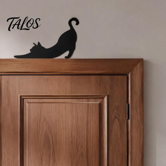 Niedliches Tier Tür Eckschild Holzschwarze Katze Topper, Minimalistisches Silhouette Rahmen Schild, Dekoratives Liebhaber Einweihungsgeschenk Deko für Wohnzimmer