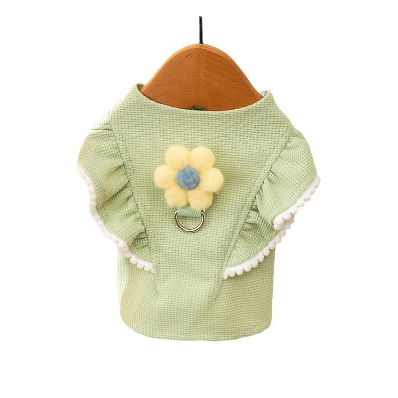 New puppy dog bipeg autumn small flower three-dimensional thin small dog Teddy Bigbear can be towed pet clothes
