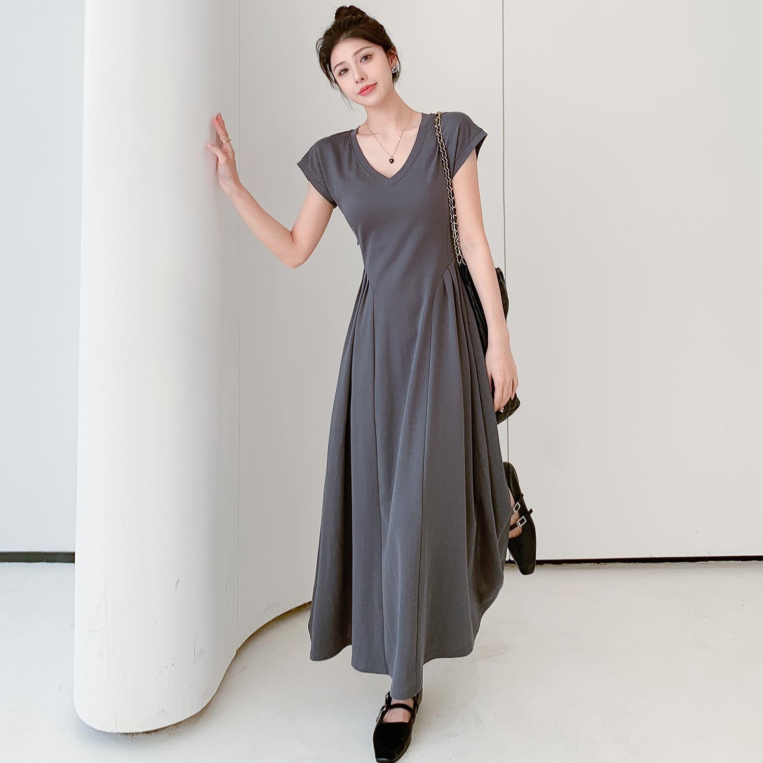 

Dress summer new temperament chic beautiful unique high-end dress retro waist dress 3XL темно-сірий