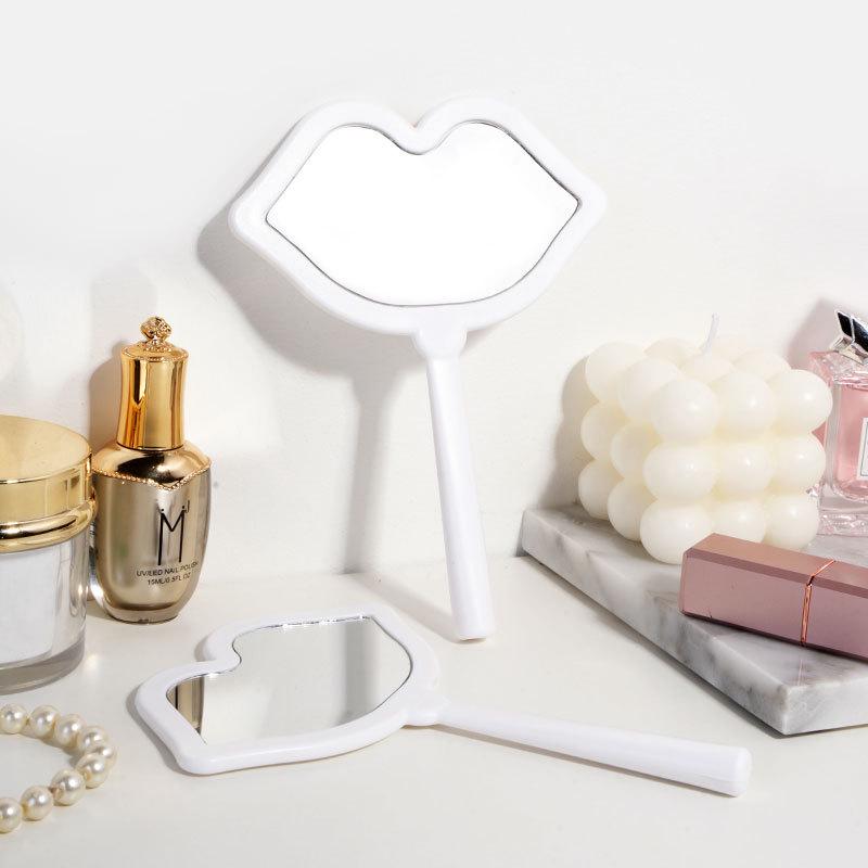 HD Lip Makeup Mirror with Plastic Handle, Vanity Mirror with DIY Option