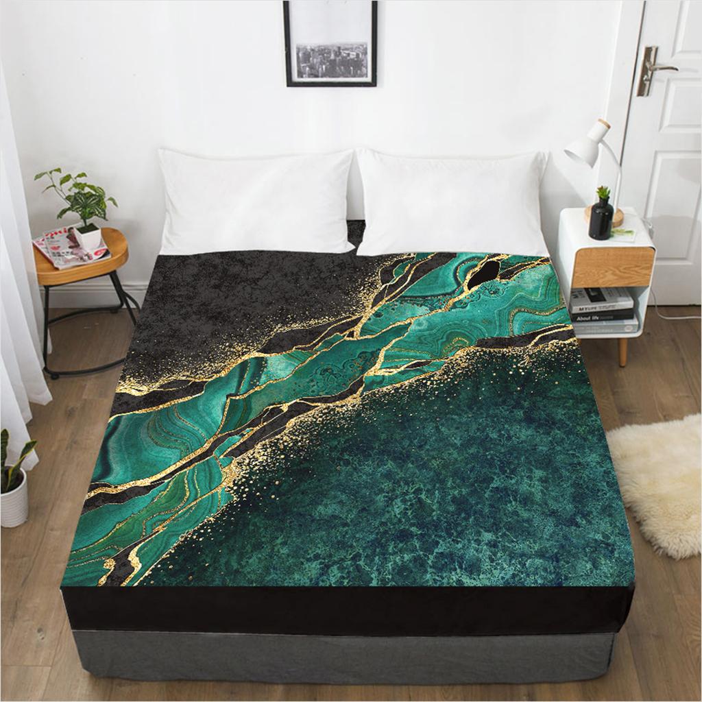 Fashion marble 3D printing pattern fitted sheet mattress cover elastic band bed sheet bedding