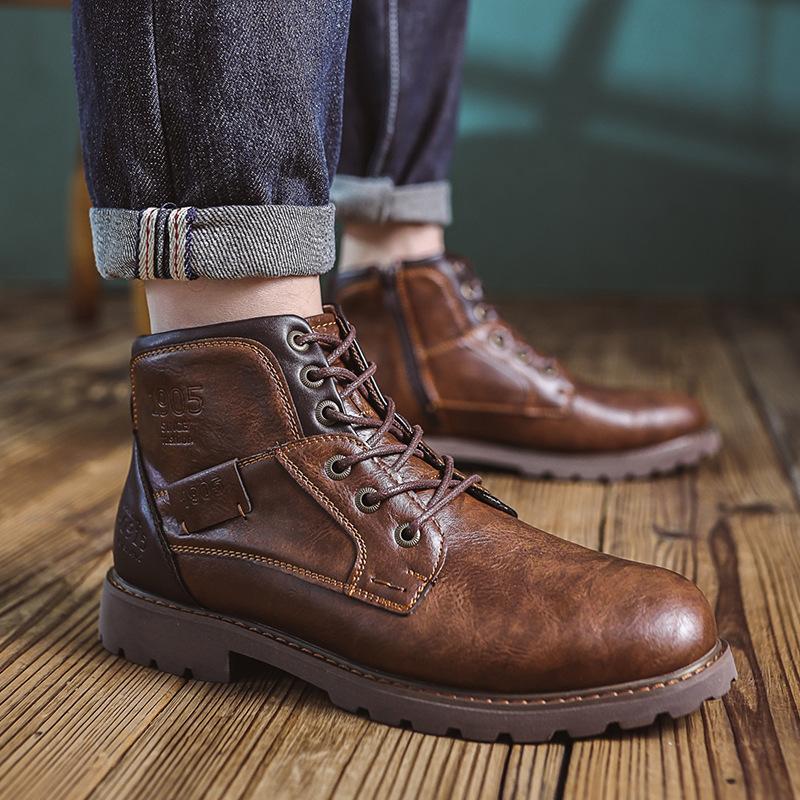 

Ботинки Мартина мужские кожаные ботинки на боковой молнии осень и зима ретро трендовые мужские из коровьей кожи средней высоты короткие ботинки британские рабочие ботинки высокие кожаные 39