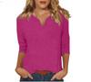 2025 Women's V-Neck 7-Point Sleeve Solid Color T-Shirt