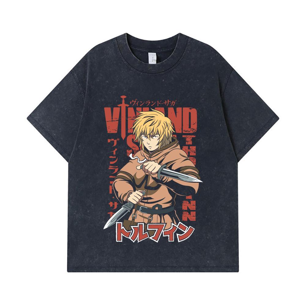 275 GSM Washed T-shirts 100% Cotton Vinland Saga V1 Thorfinn Print Unisex Heavy Cotton T Shirt