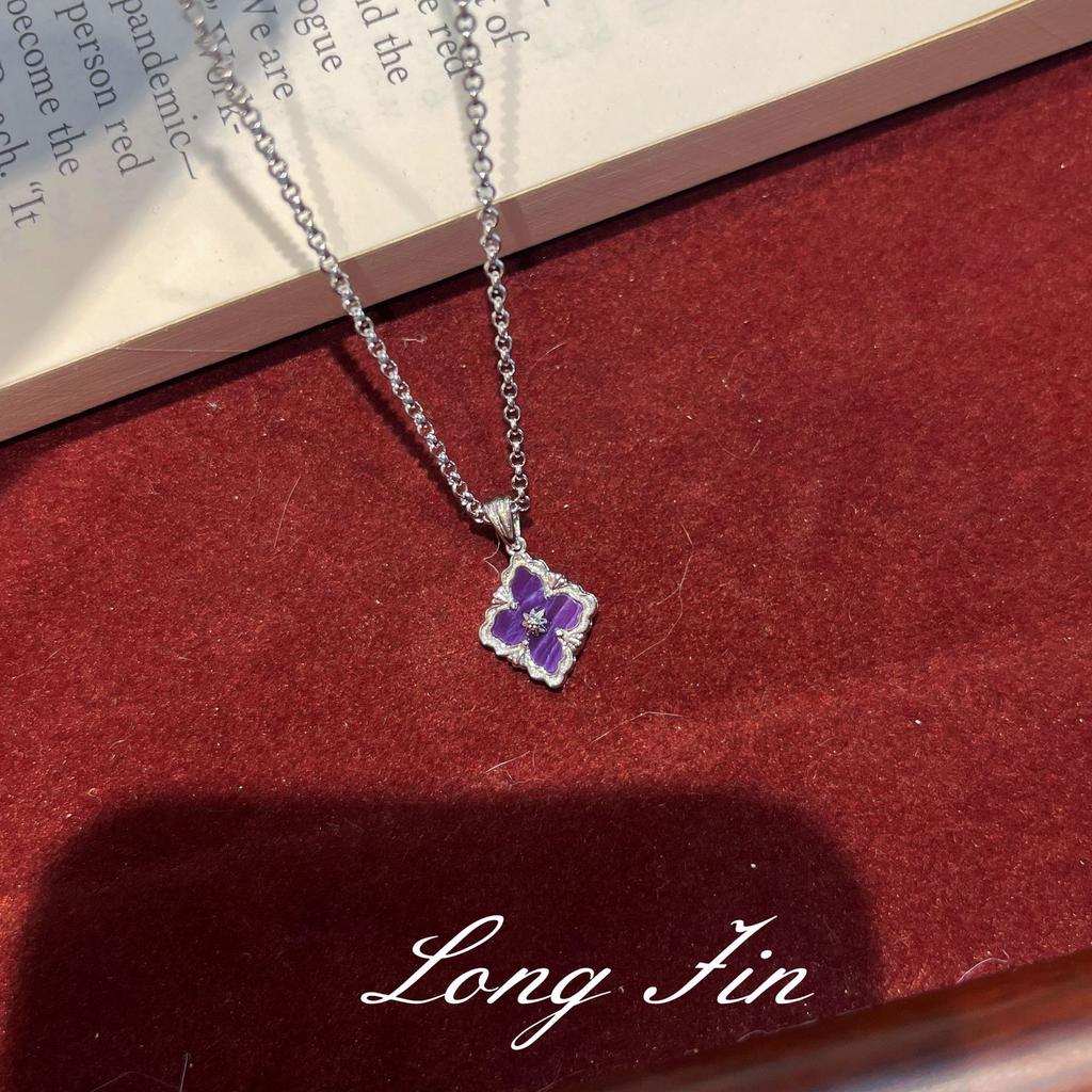 French Retro High-End Purple Dragon Crystal Turquoise Bracelet, Necklace, Earrings, Court Style Four-Leaf Clover Set, Live Broadcast Special