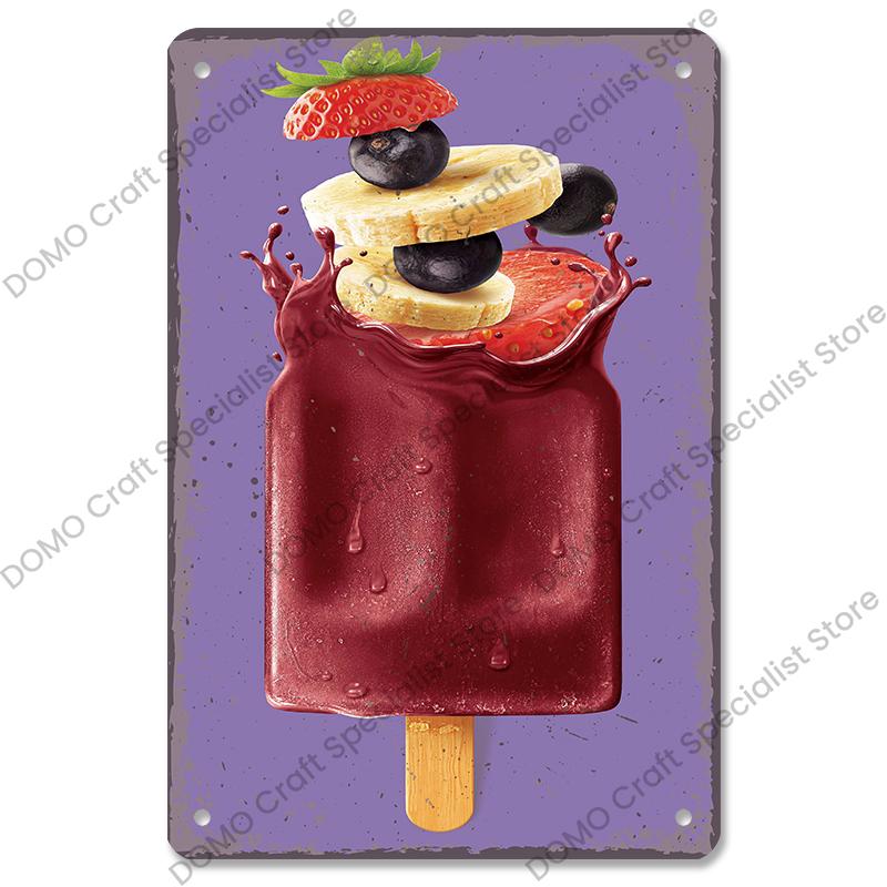Summer Dessert Poster Vintage Metal Sign Ice Cream Cone Charlotte Metal Tin Plate Wall Decor for Cafe Shop Kitchen Living Room