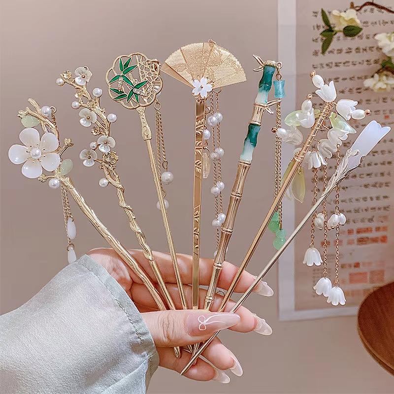 Horquilla de Flores de Lujo Ligero Para Mujer Estilo Chino Floral Mariposa Borla Palillo para el Cabello Elegante Joyería de Metal Horquilla Pinzas para el Cabello