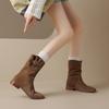 Fashion 2025 New Autumn Winter Cow Suede Women Boots Fashion Med Heel Round Toe Women Shoes Short Boots Western Boots